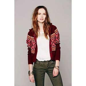 Free People Shrunken Pattern Snap Hoodie, Size Medium